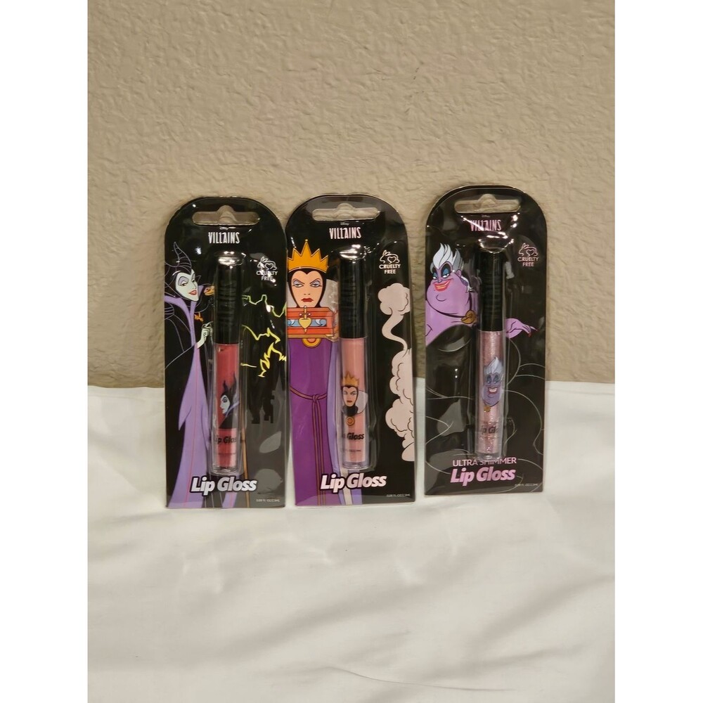 NWT Disney Villains Lip Gloss Trio - Pink, Mauve, Shimmer